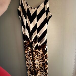 Chic Black and White Chevron Dress with Leopard Print maxi dress